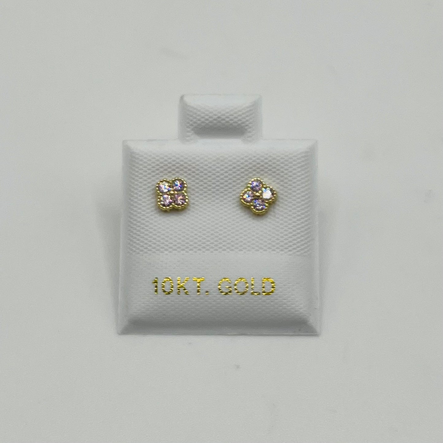 10K Gold Micro Pink Clover CZ Earrings (4mm)