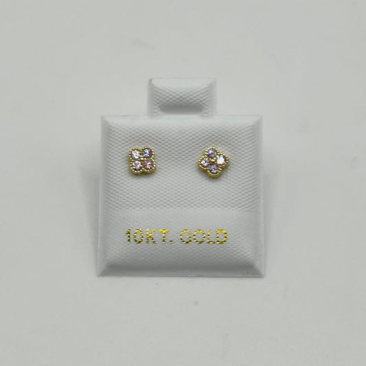 10K Gold Micro Pink Clover CZ Earrings (4mm)