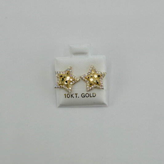 10k Gold Cz Border Star Nugget Earrings
