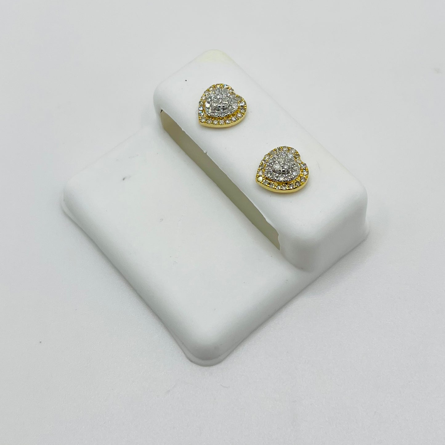 10k Gold Baguette Diamond Heart Earrings (Screwback)