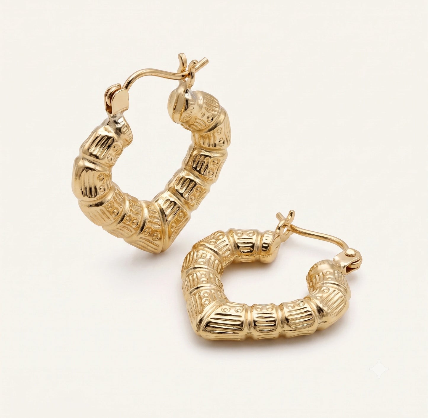 10K Gold Bamboo Heart Hoop Earrings (1.5 in)