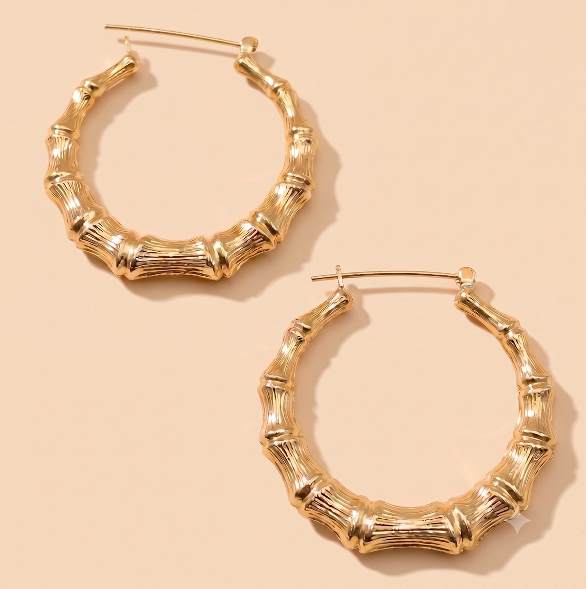14K Gold 1.7" Bamboo Hoops