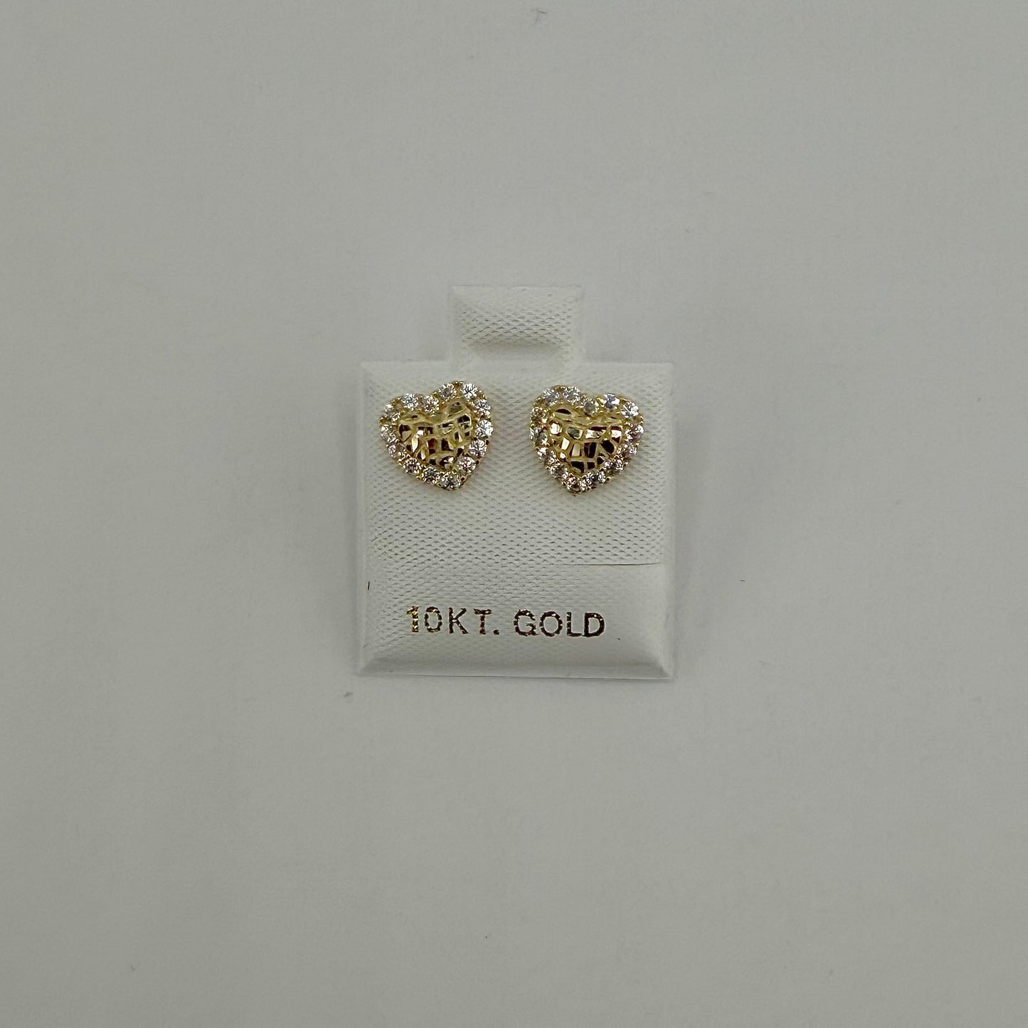 10K Gold Heart Nugget Earrings with CZ Border (XS)