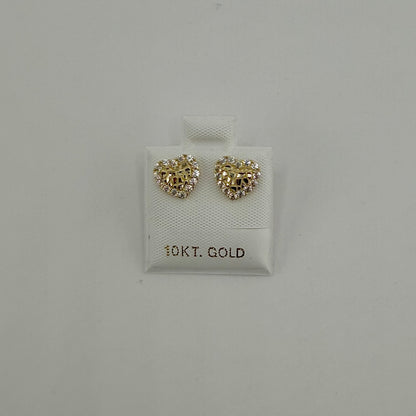 10K Gold Heart Nugget Earrings with CZ Border (XS)