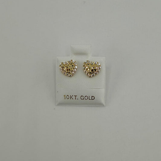 10K Gold Heart Nugget Earrings with CZ Border (XS)