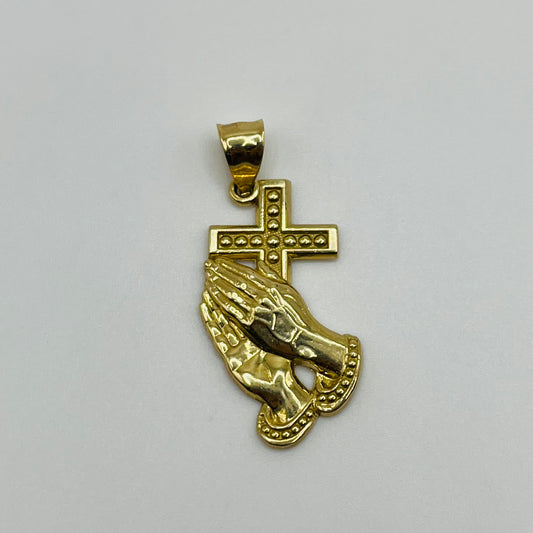 10k Gold Praying Hands with Cross Charm