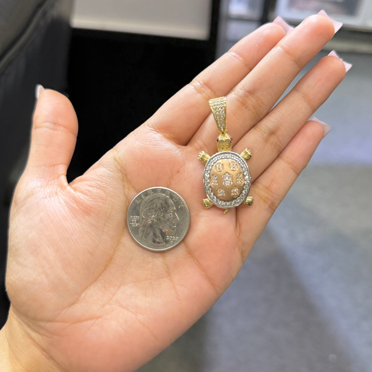 10k Gold Tri Color Cz Turtle Charm