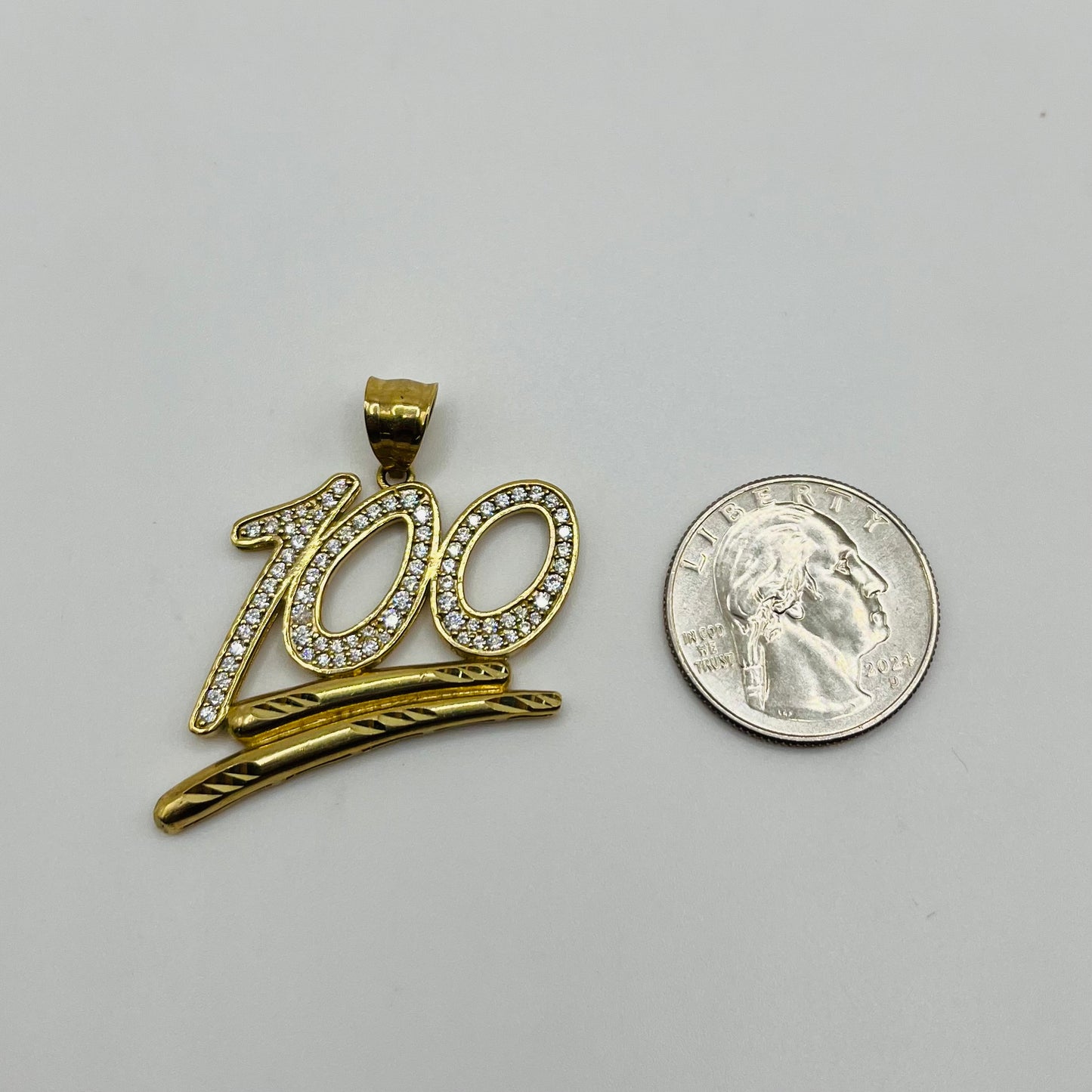 10k Gold 100 with CZ Underlined Charm