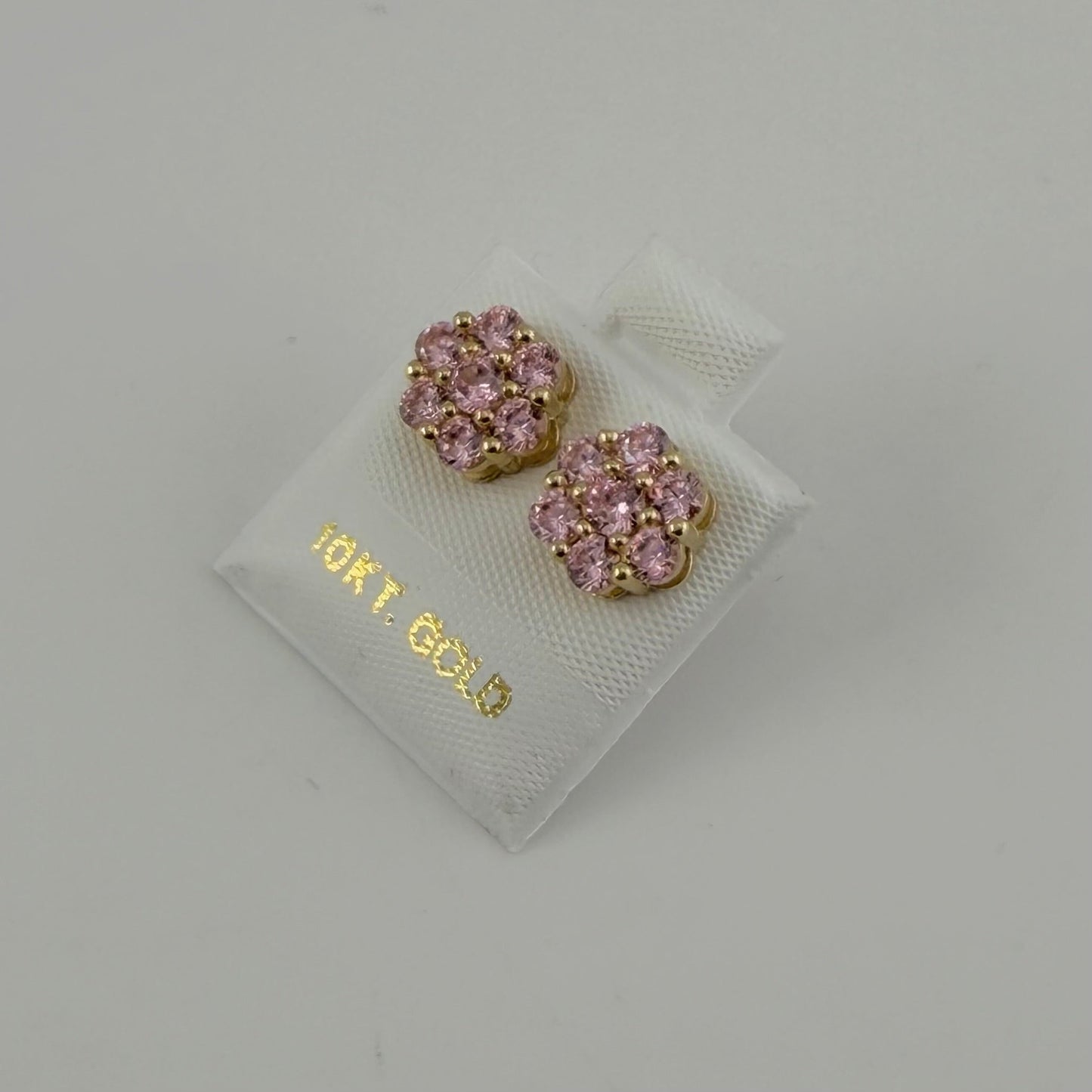 10K Gold Pink Flower CZ Studs | Face Size: 8mm