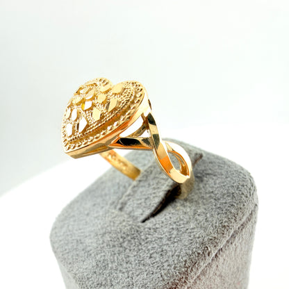 10k Gold Deluxe Nugget Heart Ring with Beaded Border