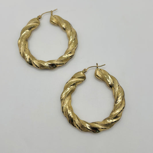 10k Gold Golden Swirl Hoops 1.75in