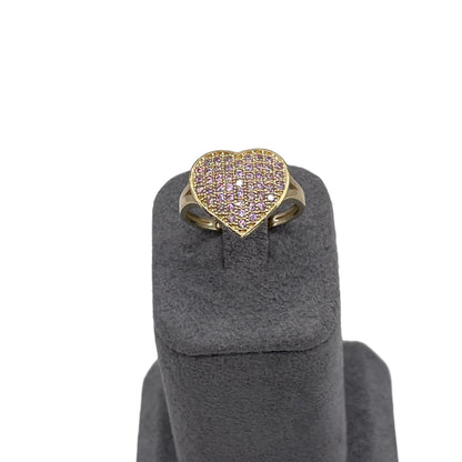 10K Gold Domed CZ Heart Ring | Color: Pink