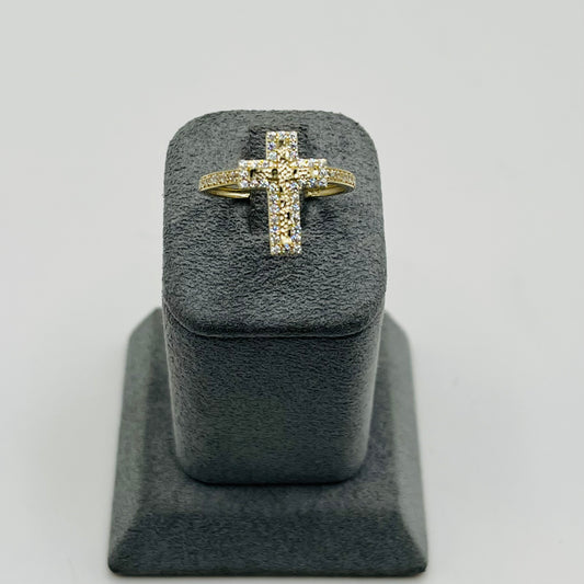 10k Gold Cz Nugget Cross Band Ring (M)