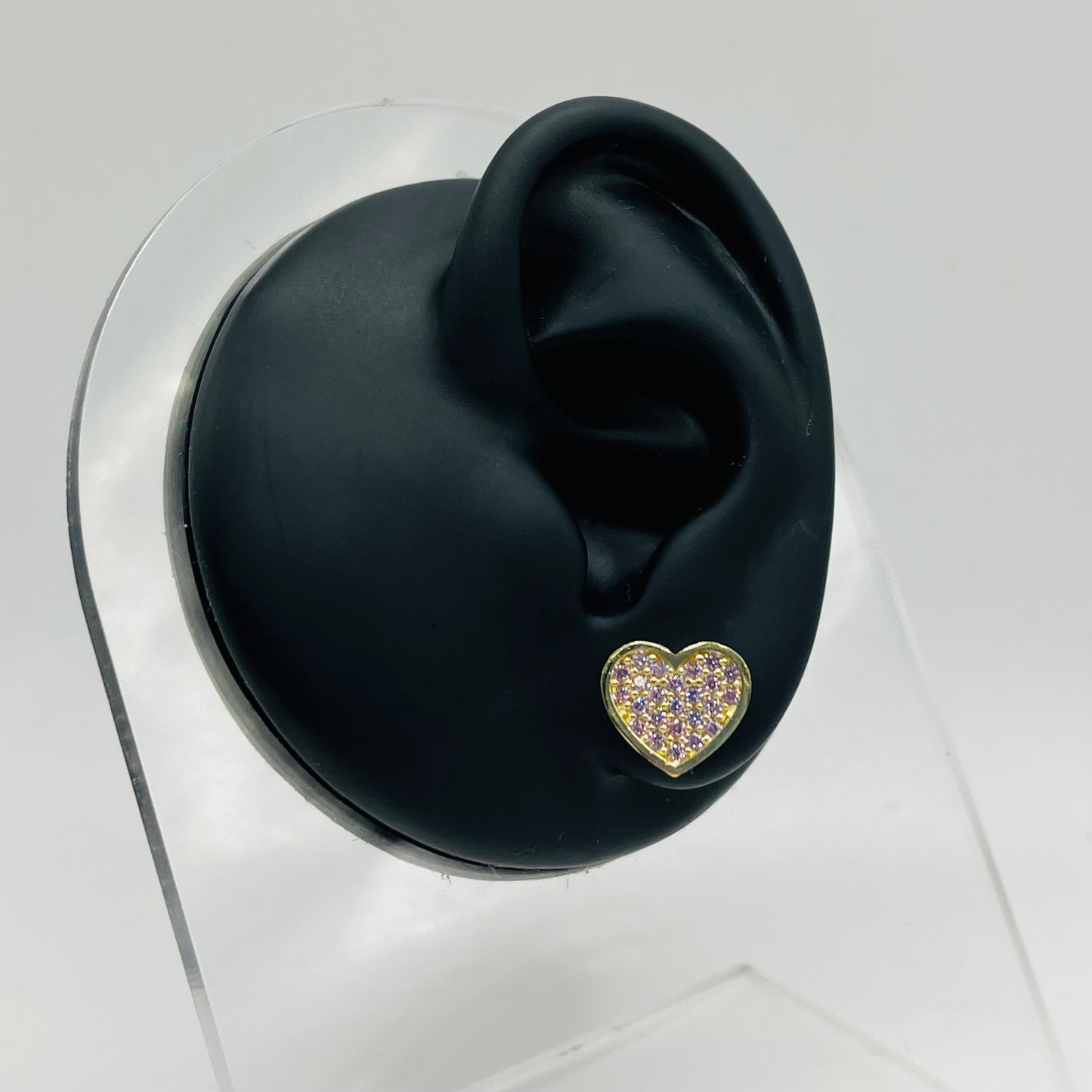 10K Gold Pink CZ Flat Heart Earrings (12mm)