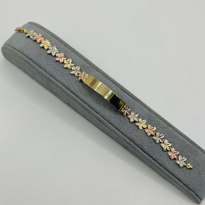 10k Gold 6mm Tr-Color Hibiscus ID Bracelet