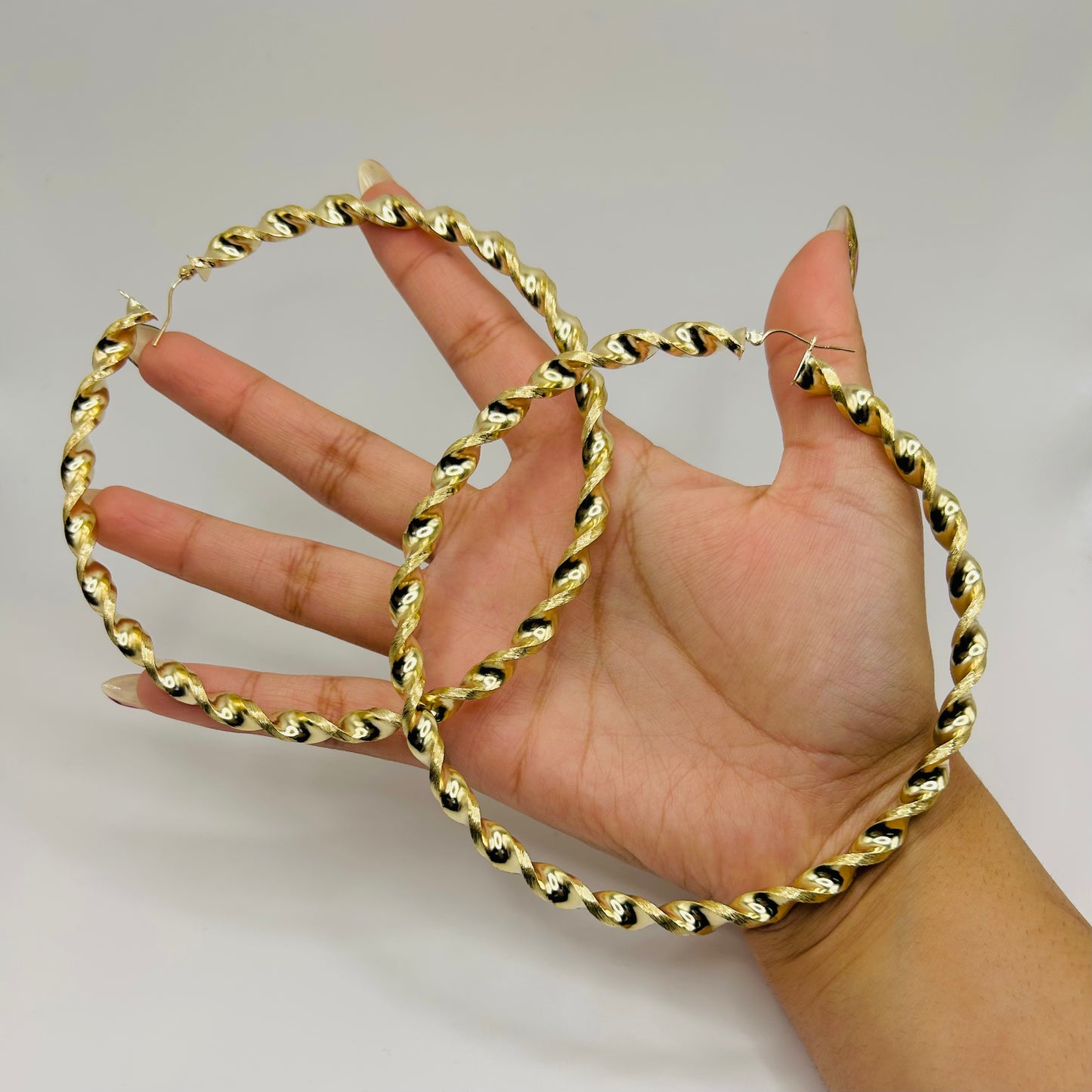 10k Gold 6mm 4 inch Fancy Twist Hoops