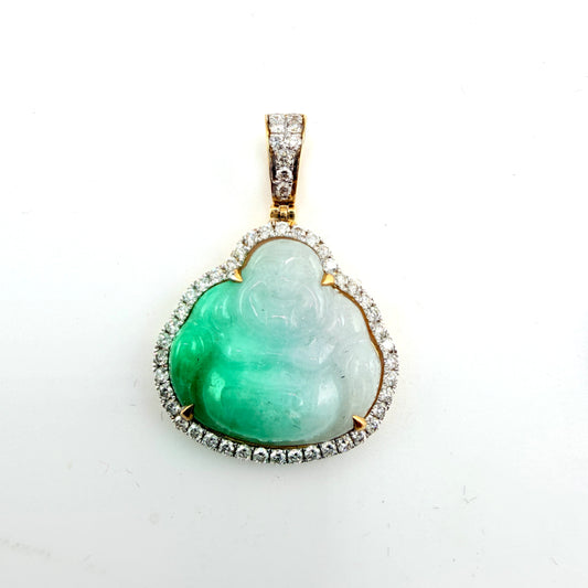 10K Gold Diamond Jade Buddha Pendant