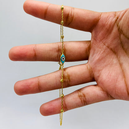 10K Gold Evil Eye Anklet | Style: Single Turquoise