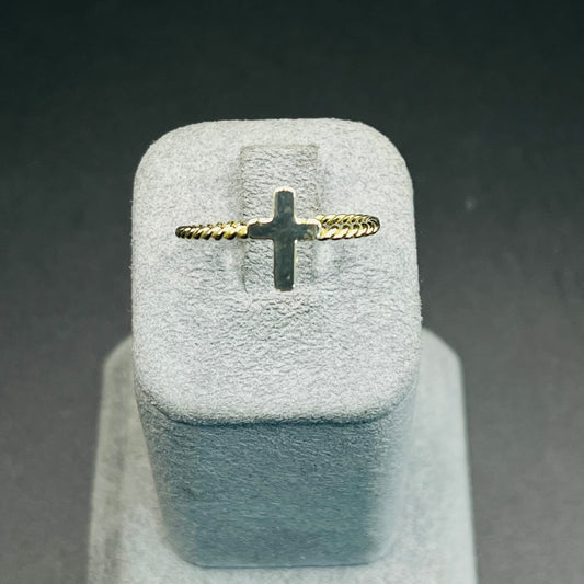 10K Gold Mini Cross on Ribbed Band