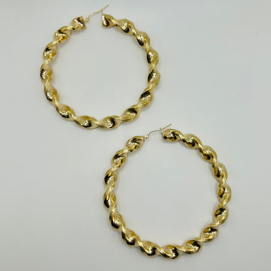 10k Gold 8mm 3 inch Chunky Twist Hoops