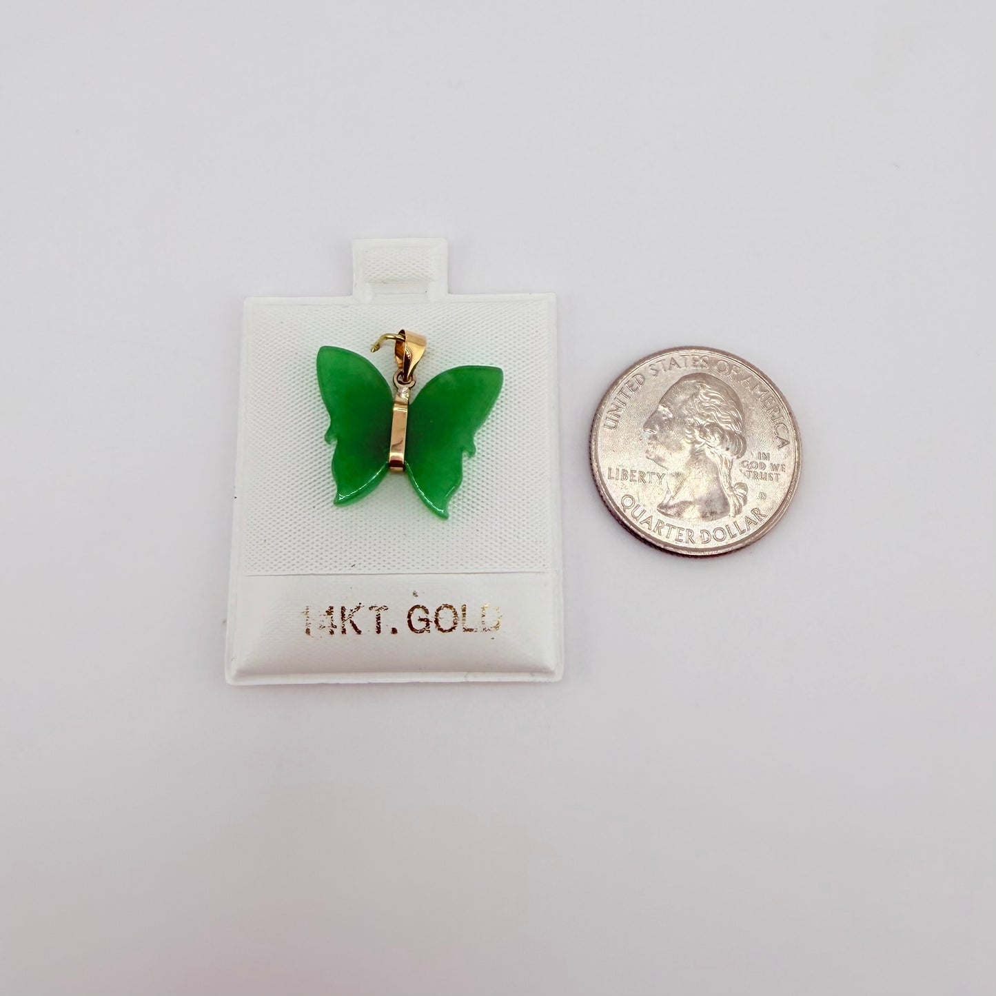 14k Gold Jade Butterfly Charm