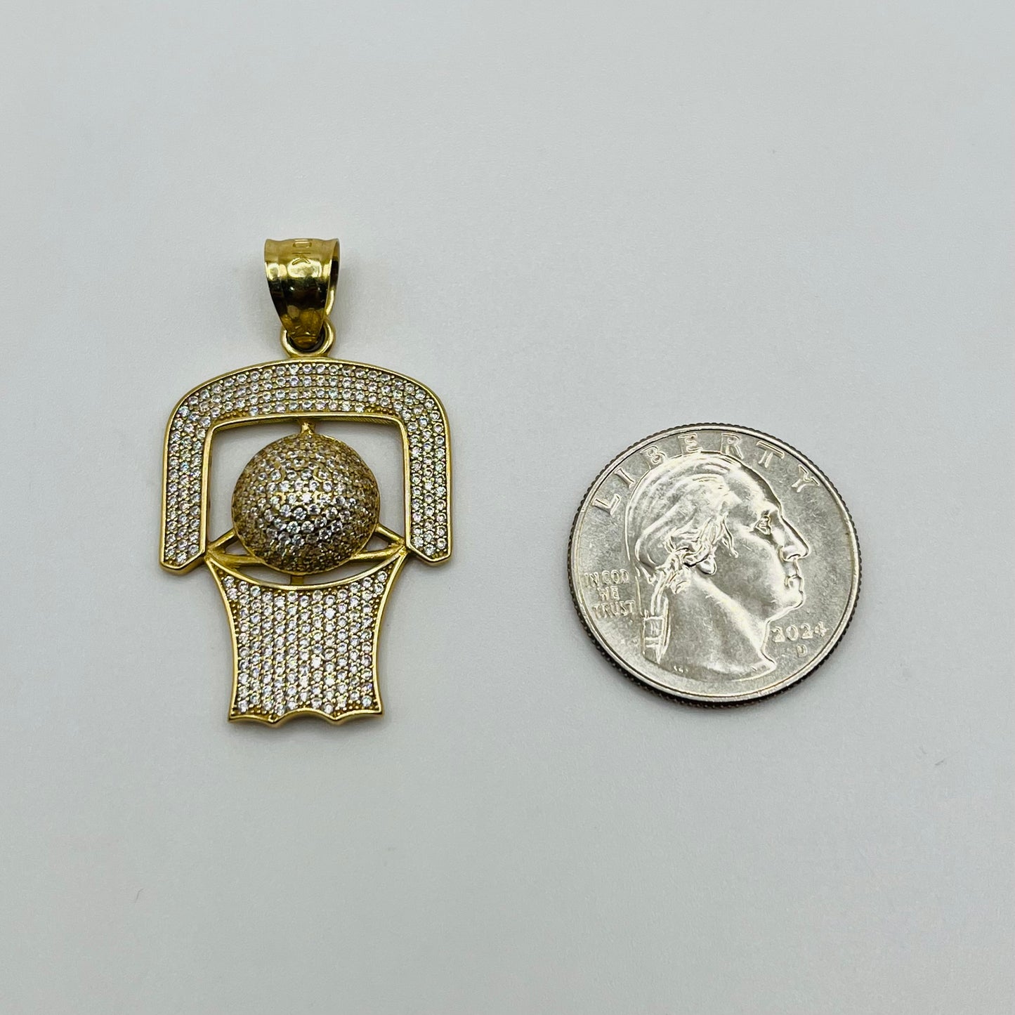 10k Gold Cz Basketball BackBoard Charm