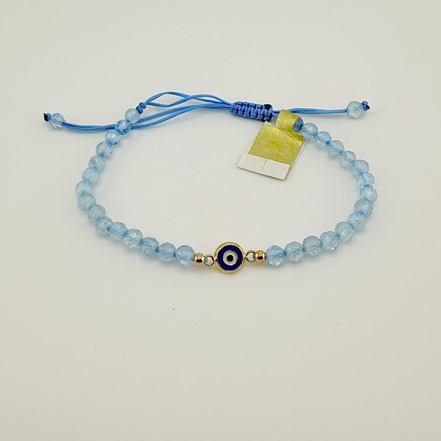 14k Gold Beaded Evil Eye Bracelet - Light Blue