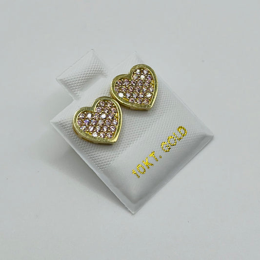 10K Gold Flat Pink Heart Earrings (10mm)