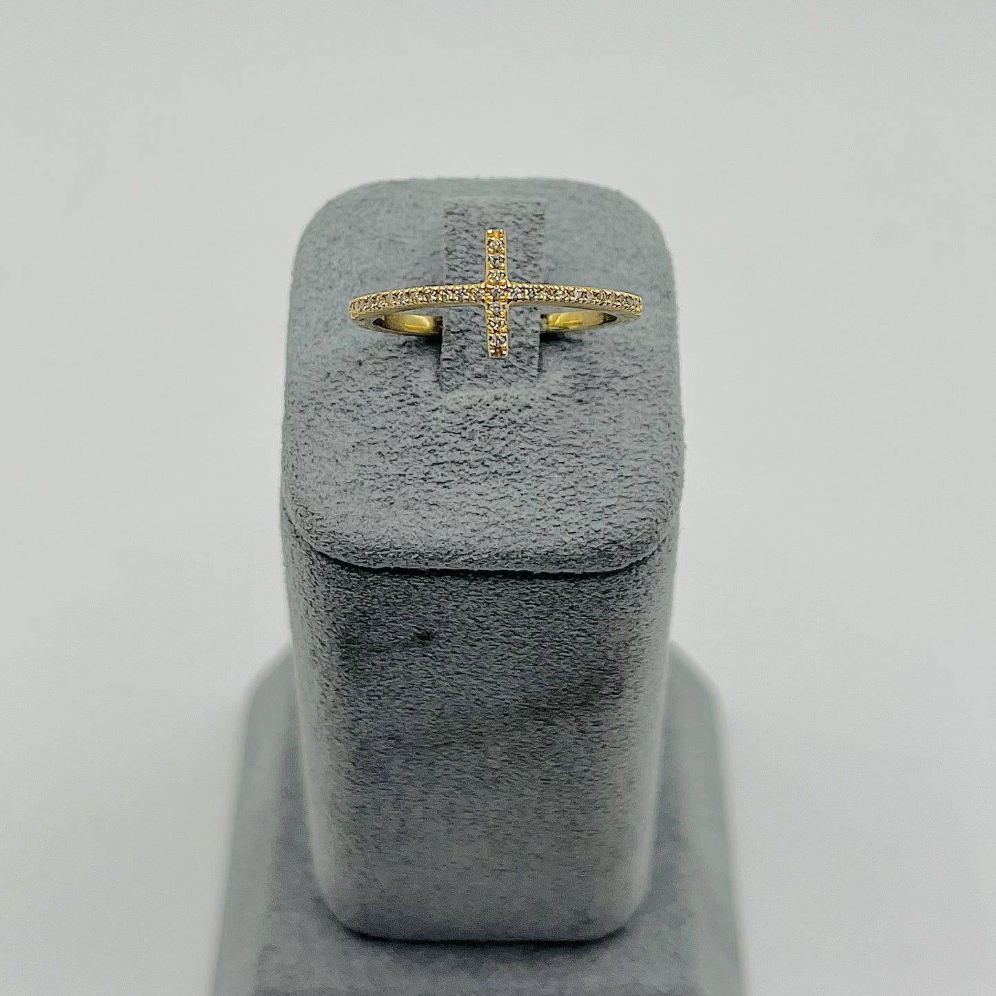 14k Gold Natural Diamond Sideways Cross Ring