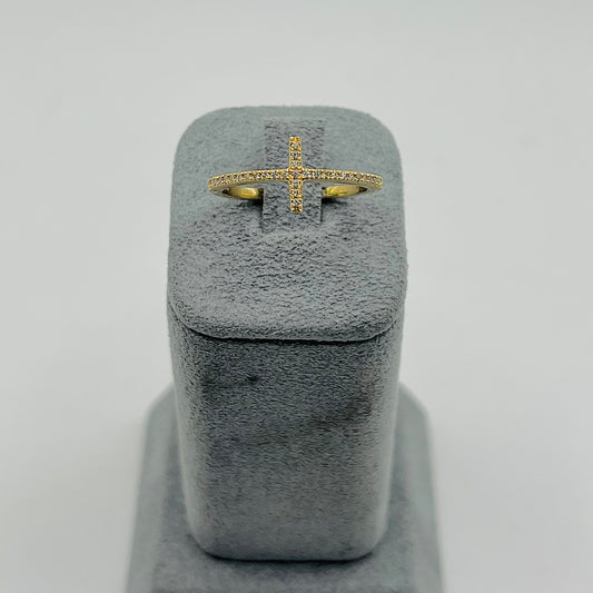 14k Gold Natural Diamond Sideways Cross Ring