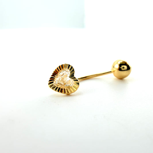 14K Gold Fluted border CZ Heart Belly Ring