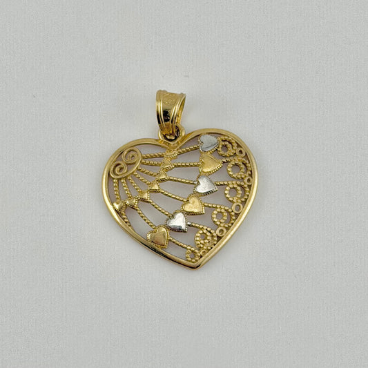10k Gold Two Tone Pattern Heart Charm