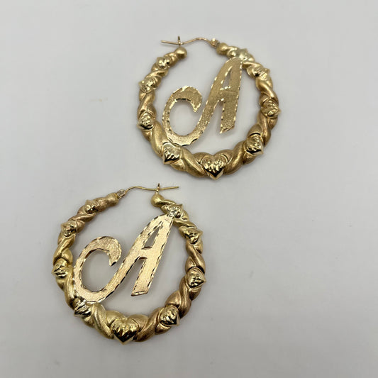 10K Gold All Heart Hoop Earrings 1.4" (with Custom Initial)