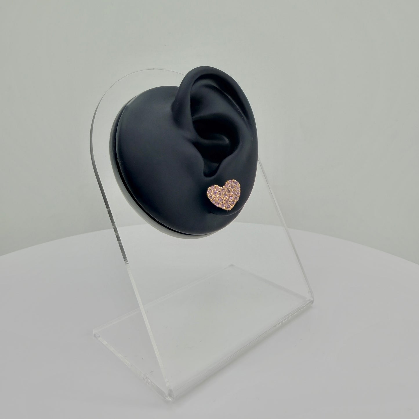 10k Gold BubbleGum CZ Pink Heart Earrings
