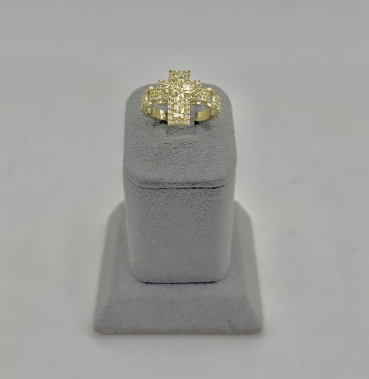 10k Nugget Cz Rx Cross Ring