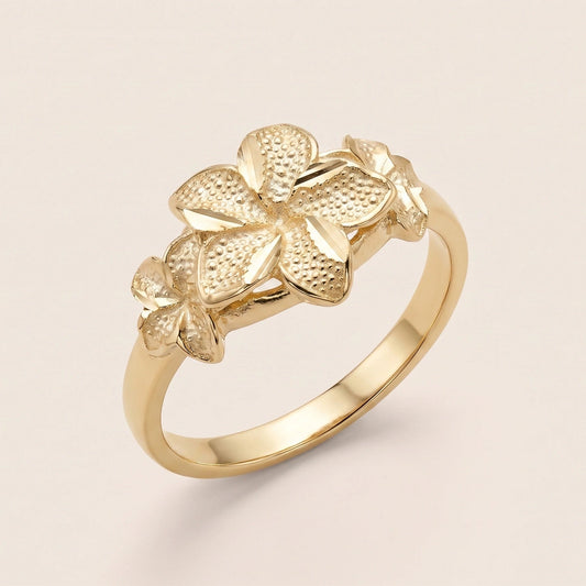 10k Gold Classic Hibiscus Signature Ring (Large)
