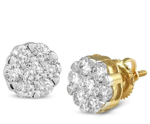 14k Gold 1.25 V-Prong Diamond Flower Earrings