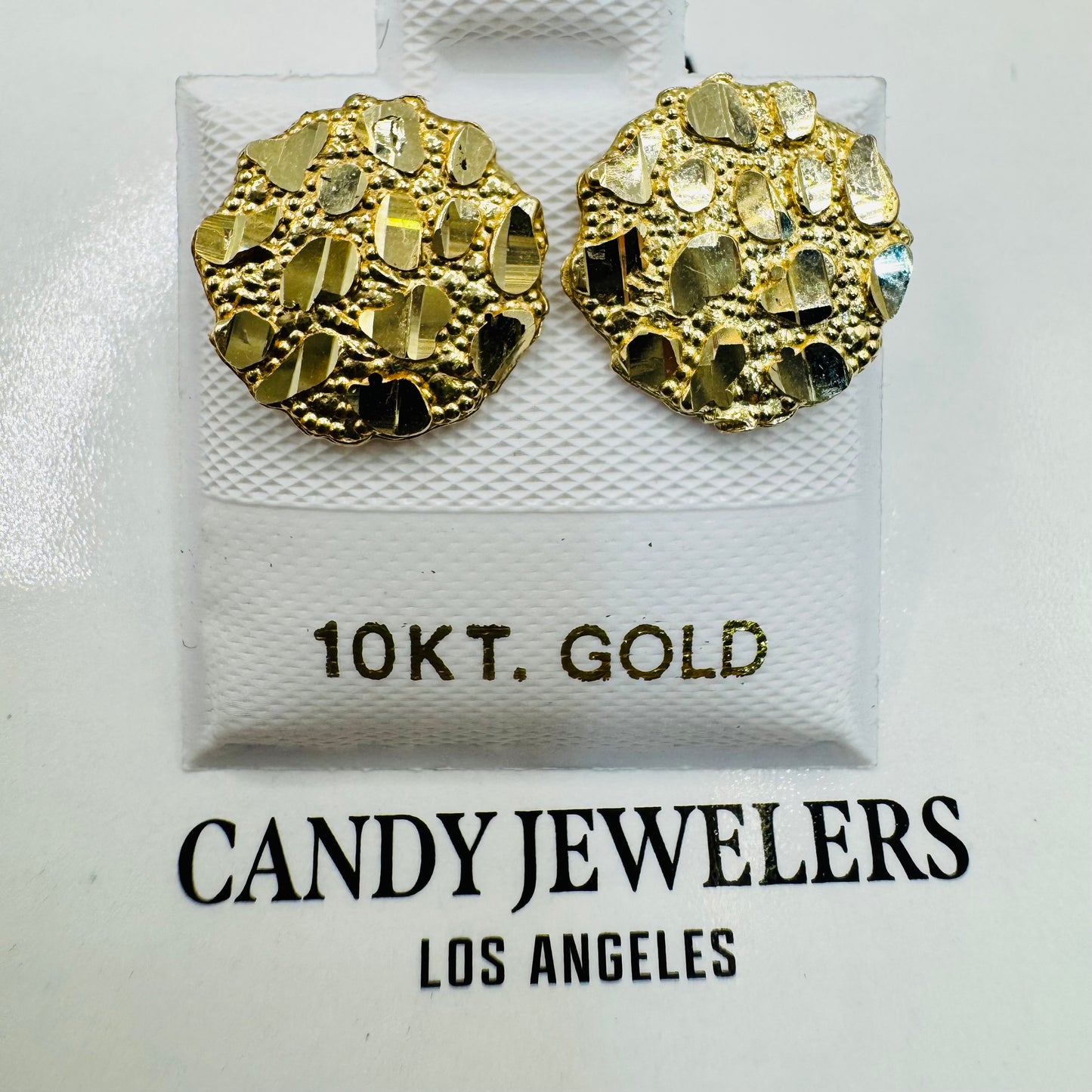 10K Gold Medium Round Nugget Earrings (~11-12mm)