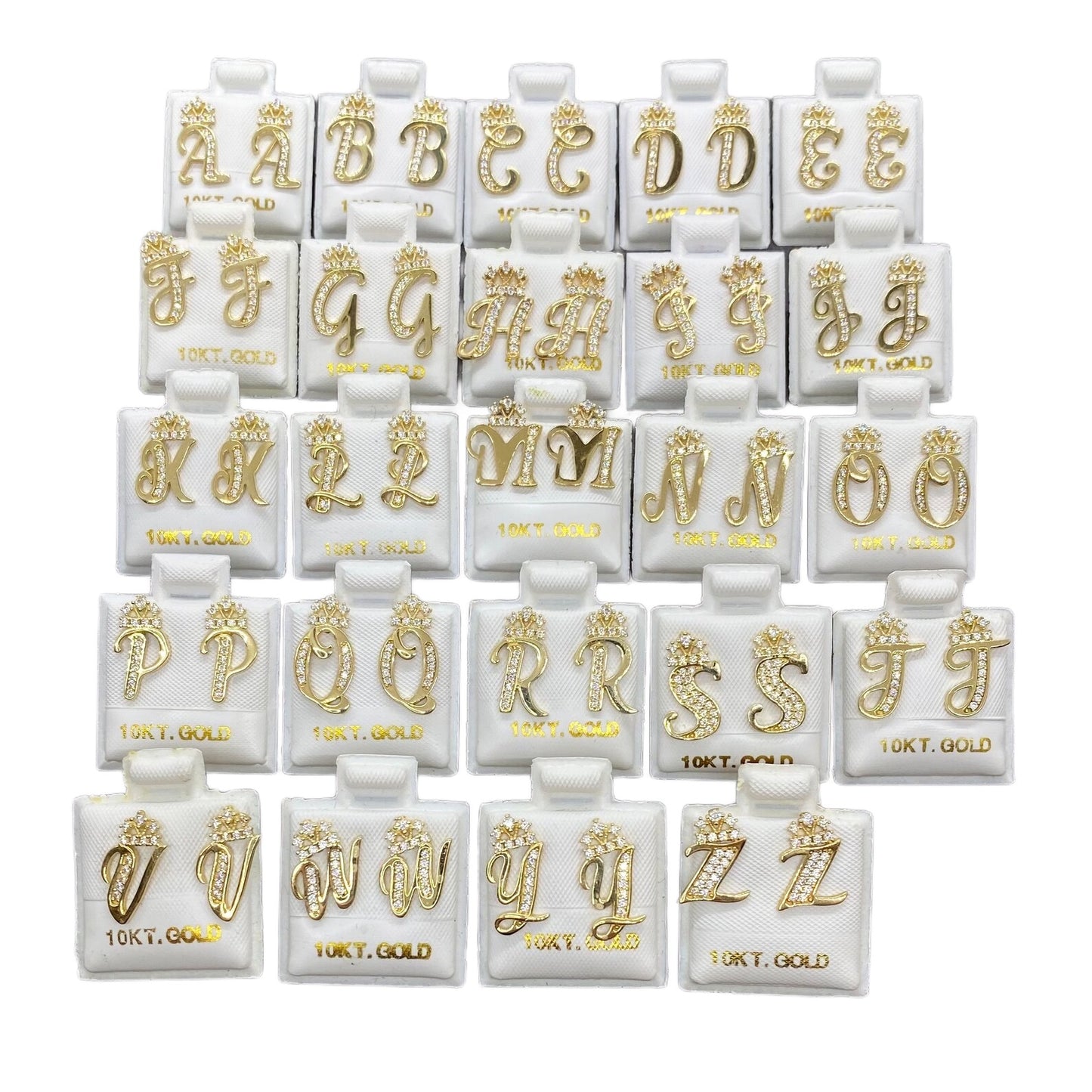 10K Gold Cursive Initial Earrings with Crown