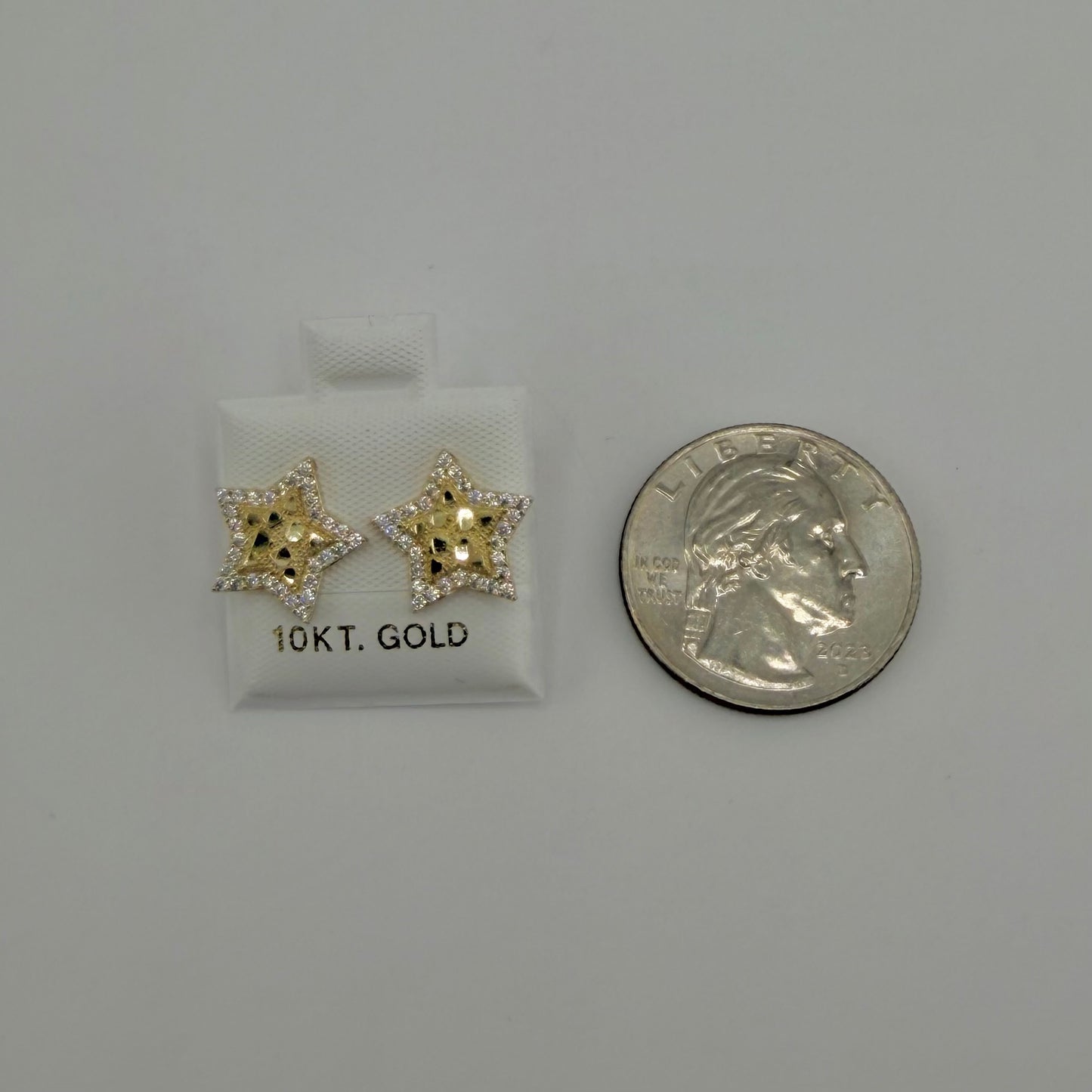 10k Gold Cz Border Star Nugget Earrings