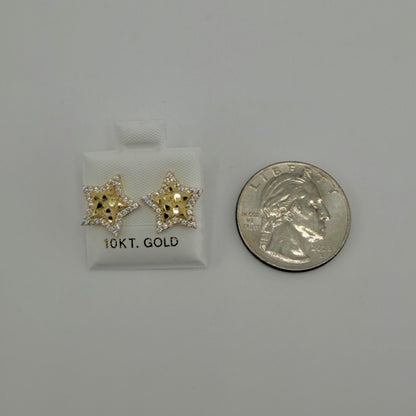 10k Gold Cz Border Star Nugget Earrings
