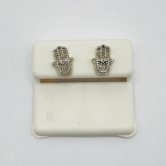 10k Gold Diamond Hamza Earring Studs