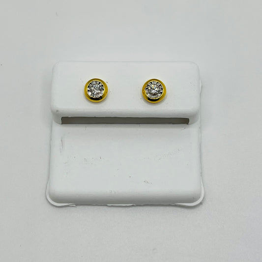 14k Gold Single Stone Diamond Round Earrings