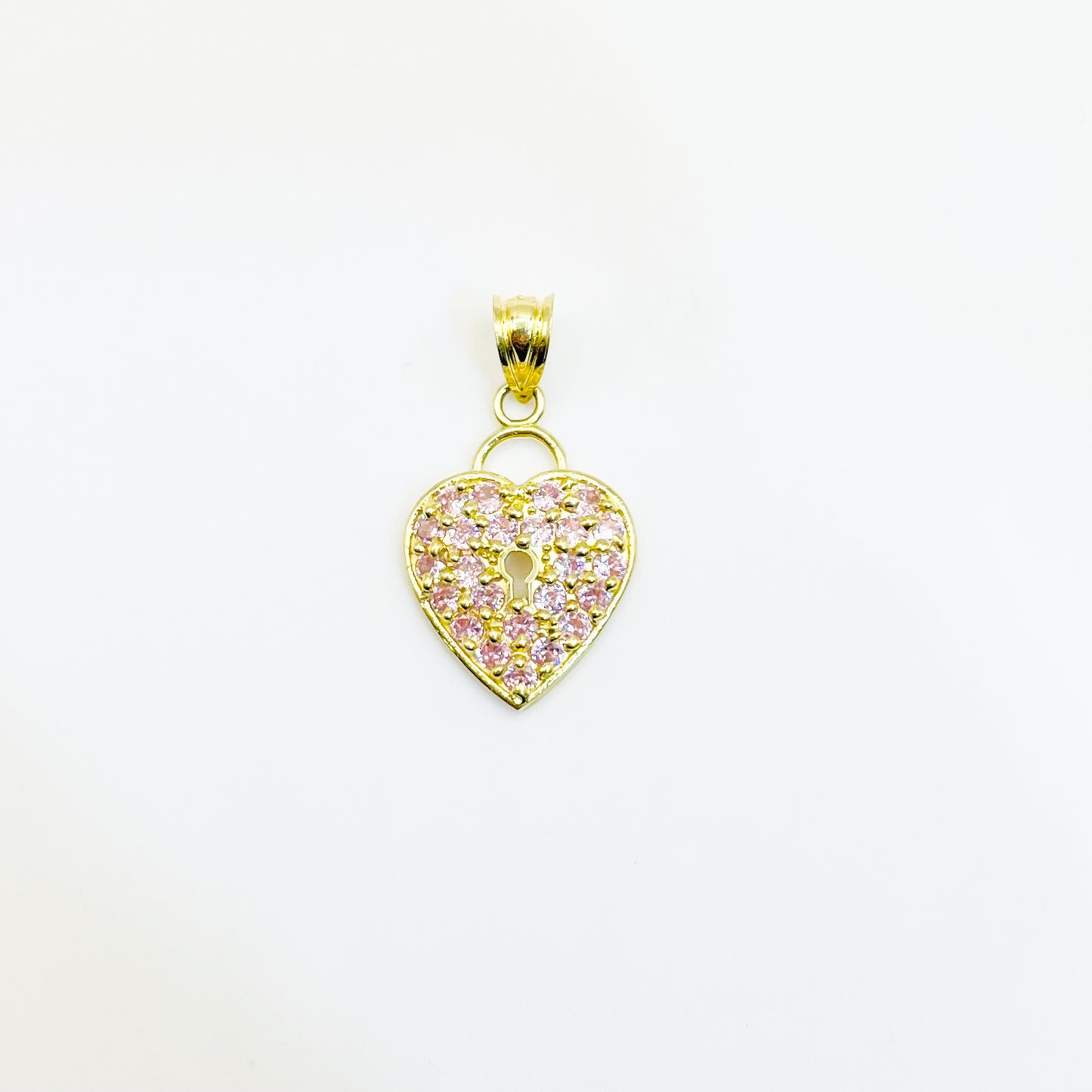 10k Gold Pink CZ Key to My Heart Charm