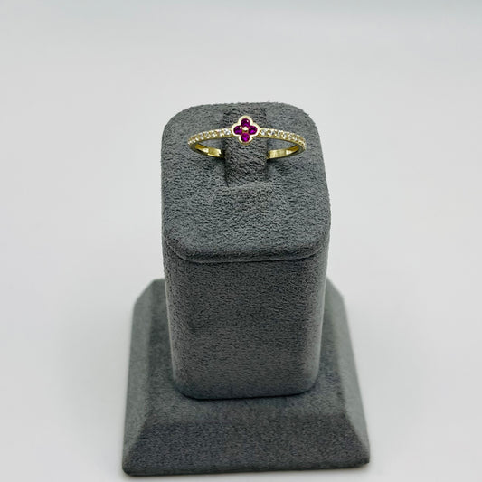 10k Gold Mini Pink Clover Ring