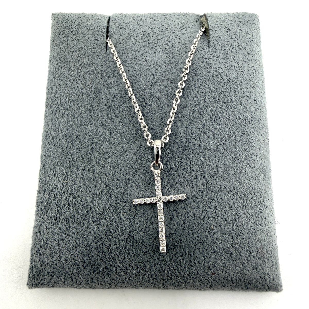 14K White Gold Natural Diamond Dainty Cross Necklace Set