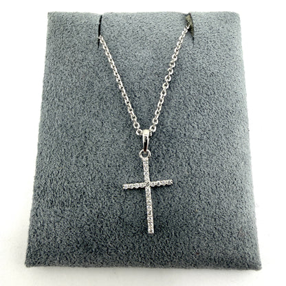 14K White Gold Natural Diamond Dainty Cross Necklace Set