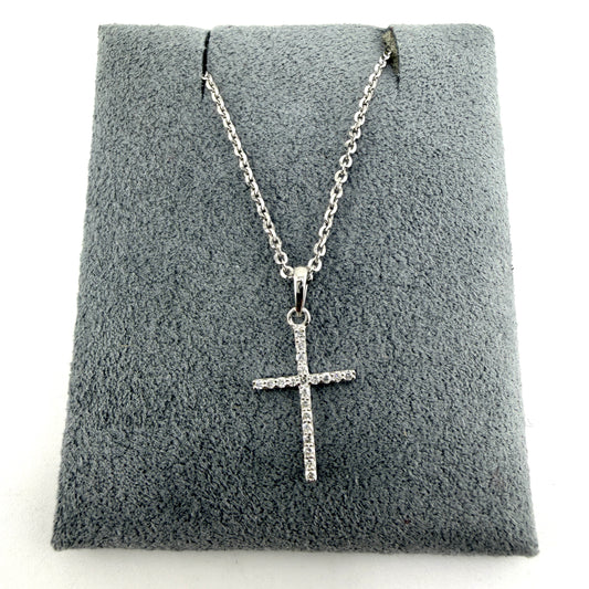 14K White Gold Natural Diamond Dainty Cross Necklace Set