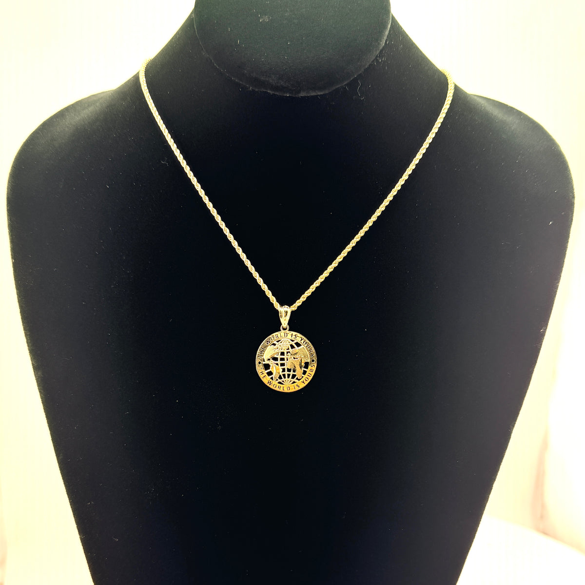 10K Gold World Is Yours Necklace charm and chain in real gold