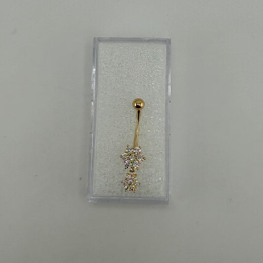 14k Gold Cz Blossom Stacked Belly Ring